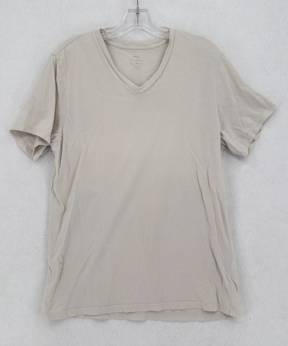 Save Khaki United Mens Beige Supima Cotton V Neck Short Sleeve T Shirt Sz L